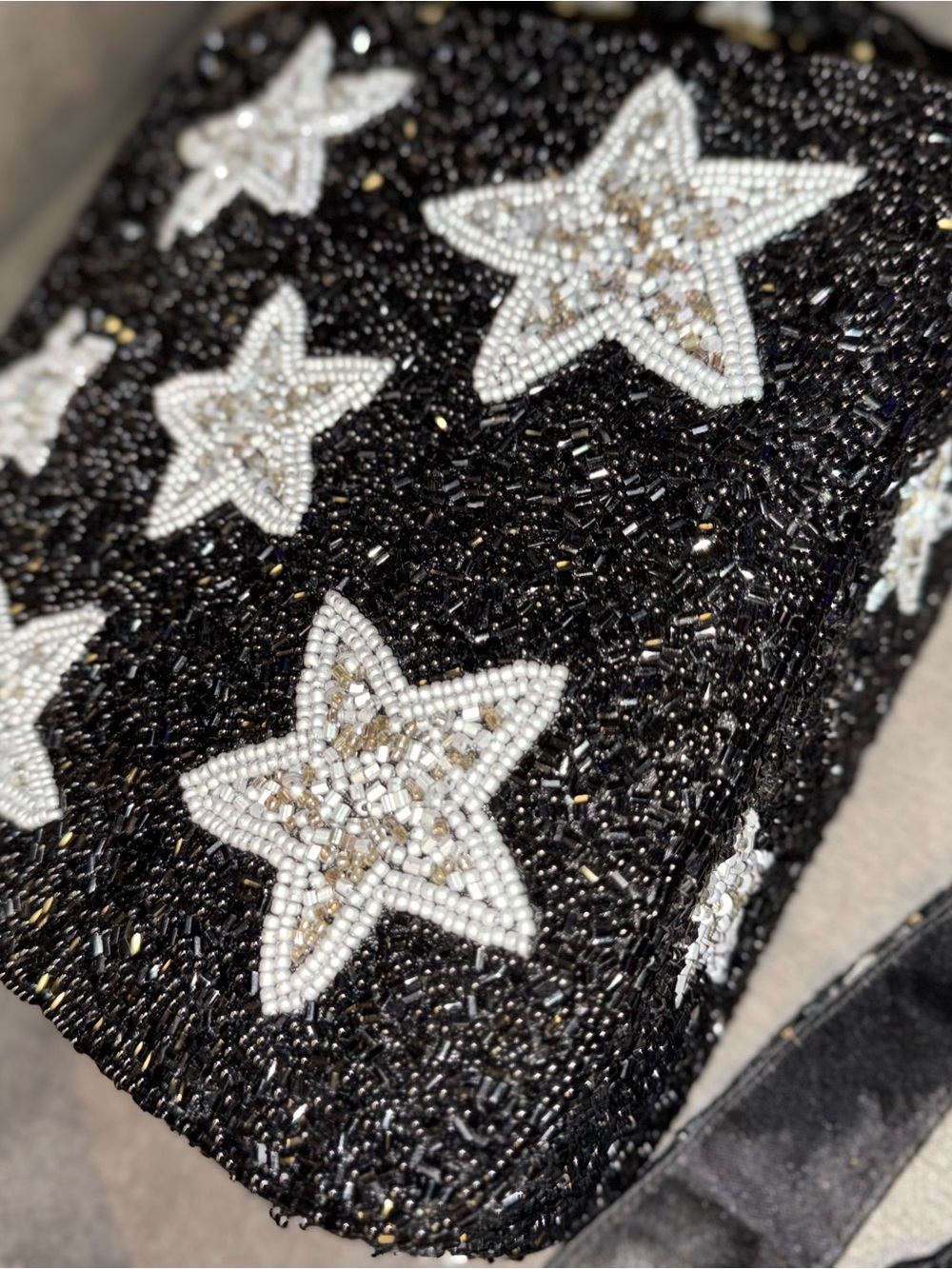 Moyna Black Beaded Star Crossbody Bag with matching embellished strap and tassel - Picture 4 of 9